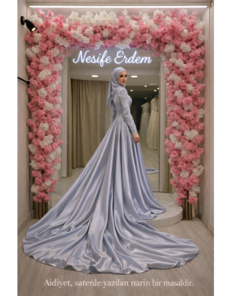 Saten Kuyruklu Tesettür Couture Abiye