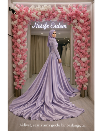 Akışkan Lila Tesettür Couture Abiye