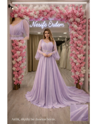 Lila Akışlı Abiye Formu