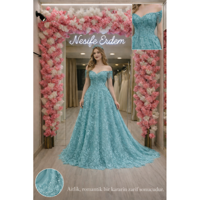 Son Anda Gelinlik Yetişir mi? Turkuaz Dantel Prenses Abiye