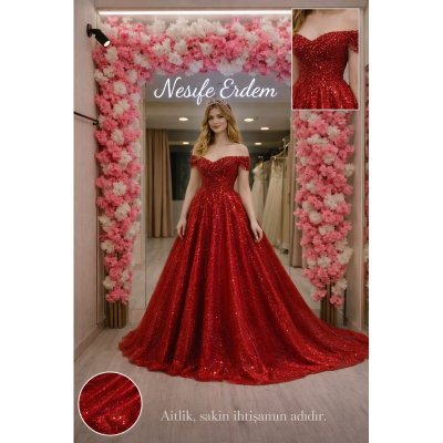 Kırmızı Askısız Abiye