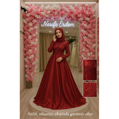 TESSETTÜRLÜ BORDO SATEN KINALIK