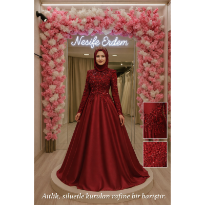 Tesettürlü Bordo Modern Kınalık