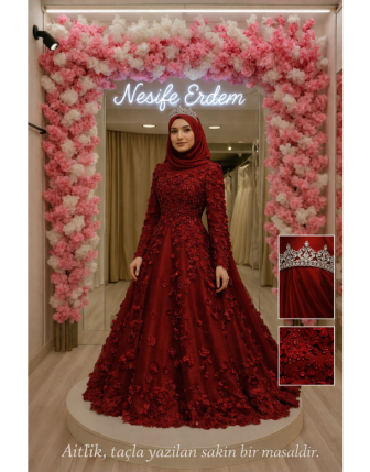 Bordo Çiçek Dokulu Kınalık