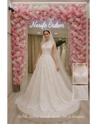 Tül Çiçek Dokulu Nikahlık