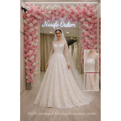 Fransız Dantelli Açık Nikah Gelinliği