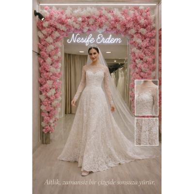 Fransız Dantelli A Kesim Açık Nikah Gelinliği – Zamansız Bir Çizgide Yürüyen Zarafet