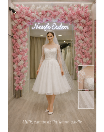 Dantel Kollu Midi Nikahlık