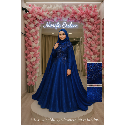 Tesettürlü Pelerinli Saks Mavi Kınalık – Silüetin İçinde Sakin Bir İz