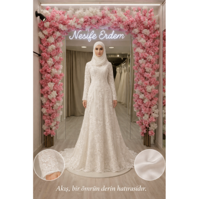 Tesettürlü Nikahlık Şifon Akışı: Dantelin Hafızasında Bir Zarafet