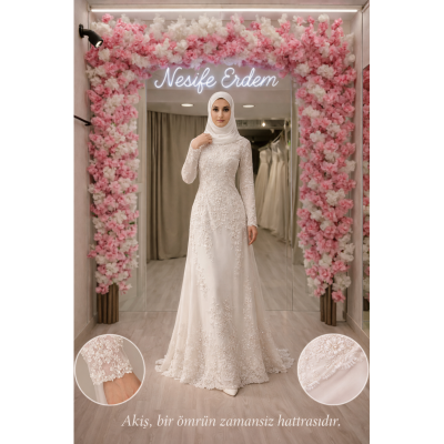 Tesettürlü Nikahlık A Kesim İşlemeli: Zamansız Bir Hatıranın Akışı