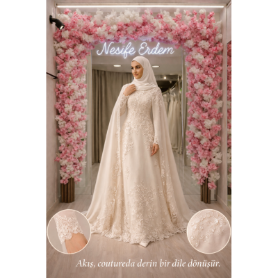 Tesettürlü Nikahlık A Kesim Pelerinli: Couture Dilinde Zamansız Akış