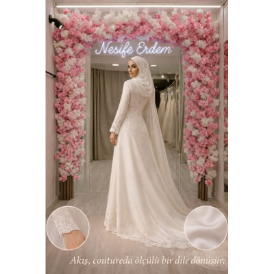 Tesettürlü nikahlıkta sade model beli ince gösterir mi? Ölçülü akışın zarafeti