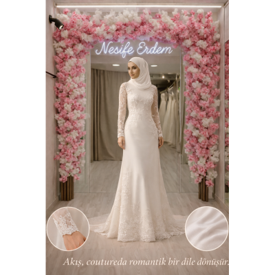 Tesettürlü nikahlıkta modern çizgi tasarım beli ince gösterir mi?