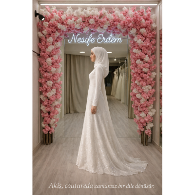 Tesettürlü Nikahlıkta Kuyruk Seçimi: Işıltılı A-Line Akışın Zarif Dengesi