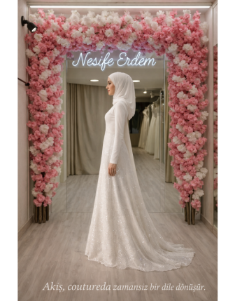 Simli A-Line Kuyruklu Nikahlık