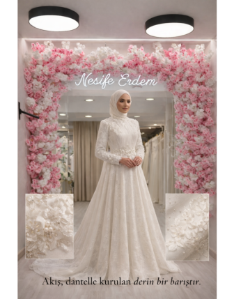 Üç Boyutlu Dantel Kuyruklu Nikahlık