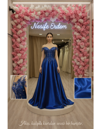 Mavi Dantel A Kesim Saten