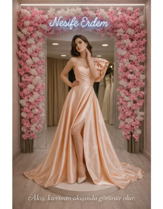 İnci Şeftali Tek Omuz A Kesim