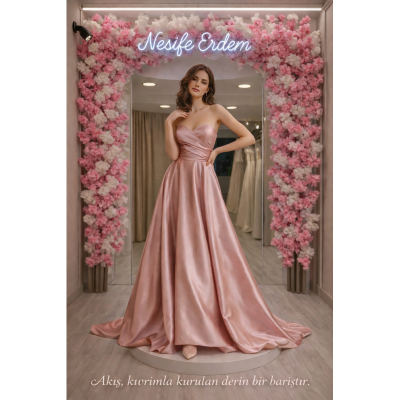 Pudra Straplez Nişanlık: Kıvrımla Kurulan Zarif Bir Duruş