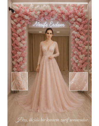 Pudra Pembe Vintage A Kesim Nişanlık