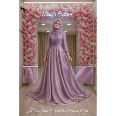 Tesettürlü Nişanlık Modelleri: Lavanta Tonunda Rafine Akış