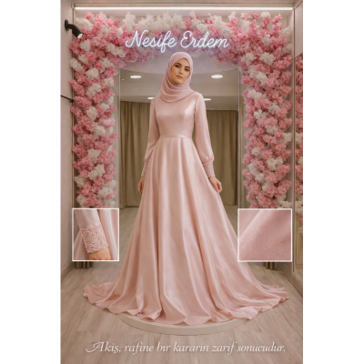 Tesettürlü Nişanlık Modelleri: Pudra Zarafeti ve Dantel Dengesi