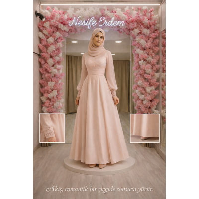 Tesettürlü Nişanlık Modelleri: Açık Somon Tonunda Romantik Denge