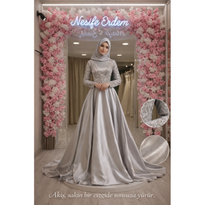 Tesettürlü Nişanlık A Kesim Gümüş: Sakin Akışın Zarafeti