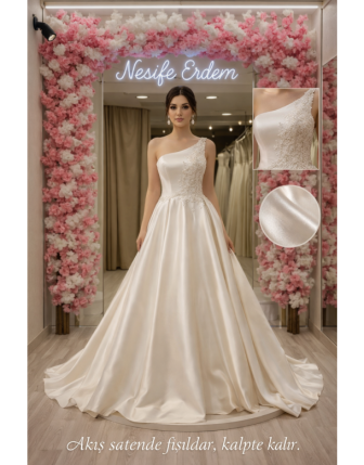 Klasik Beyaz Saten Nikahlık