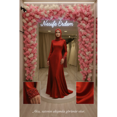 Kırmızı Saten Tesettürlü Nişanlık: Akışın Zarif Yorumu