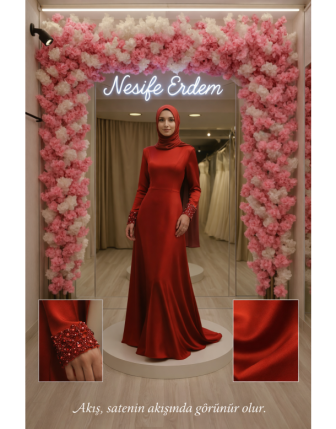 Kırmızı Saten Minimal Nişanlık