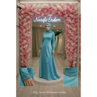 Turkuaz A Kesim Tesettür Nişanlık: Akışın İçinde Sessiz İhtişam