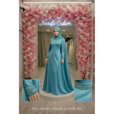 Pelerinli A Kesim Tesettür Nişanlık: Siluetin Akışında Zarif Denge