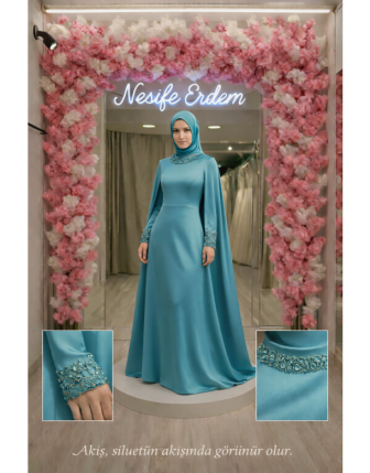 Turkuaz Pelerinli A Kesim Nişanlık