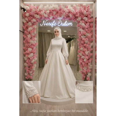 Ekru prenses pleli nişanlık couture