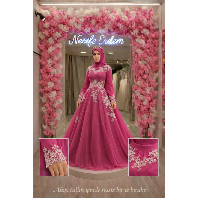 Fuşya A Kesim Tesettür Nişanlık: Tül İçinde Sessiz Akış