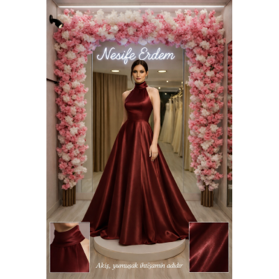 Bordo A Kesim Açık Abiye: Yumuşak İhtişamın Akışı