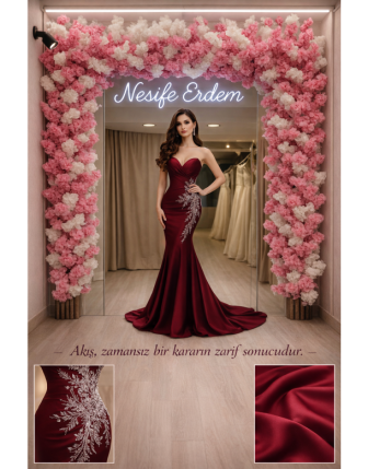 Bordo Saten Balık Abiye