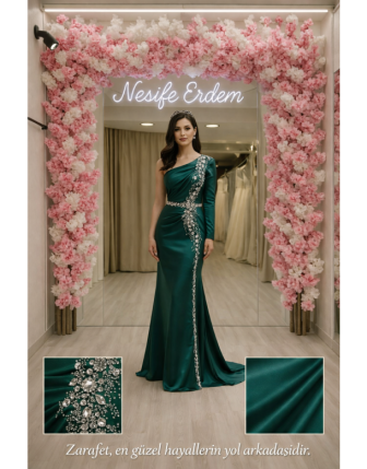 Zümrüt Yeşili Saten Balık Abiye