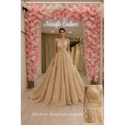 Gold A Kesim Abiye: Dantelin Işığında Zamansız Bir Zarafet