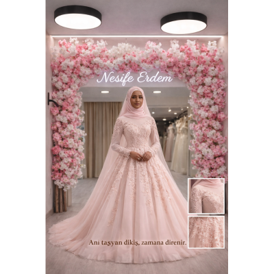 Toz Pembe Tesettür Gelinlik: Anı Taşıyan Dikişin Zamansız Yorumu