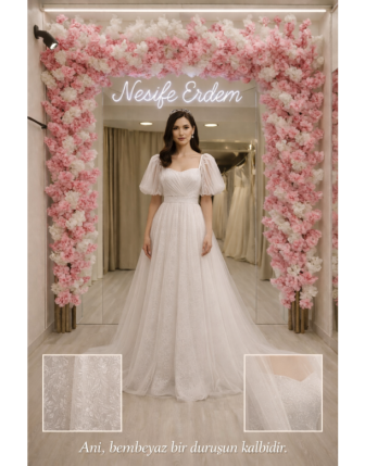 Beyaz A Kesim Dantel Abiye