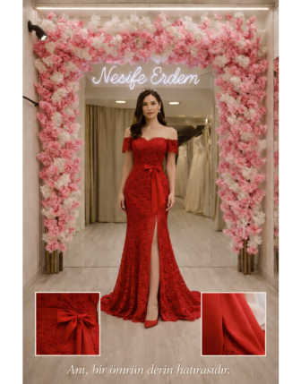 Kırmızı Dantel Balık Abiye