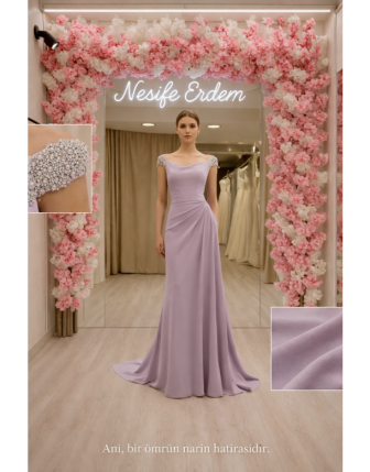 Lila Drapeli Uzun Abiye