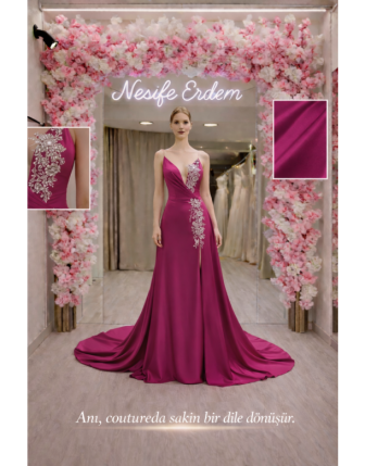 Fuşya İşlemeli Abiye