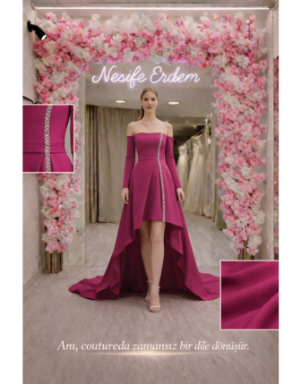 Fuşya High-Low Kuyruk Abiye