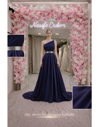 Lacivert Tek Omuz Abiye