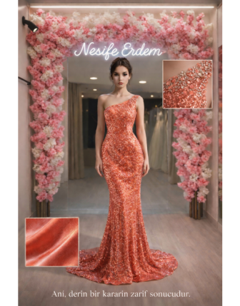 Mercan tek omuz abiye