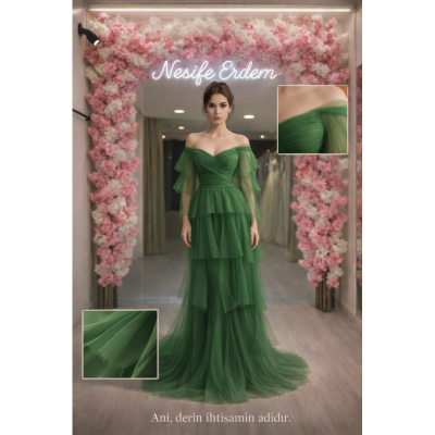 Yeşil transparan kol abiye